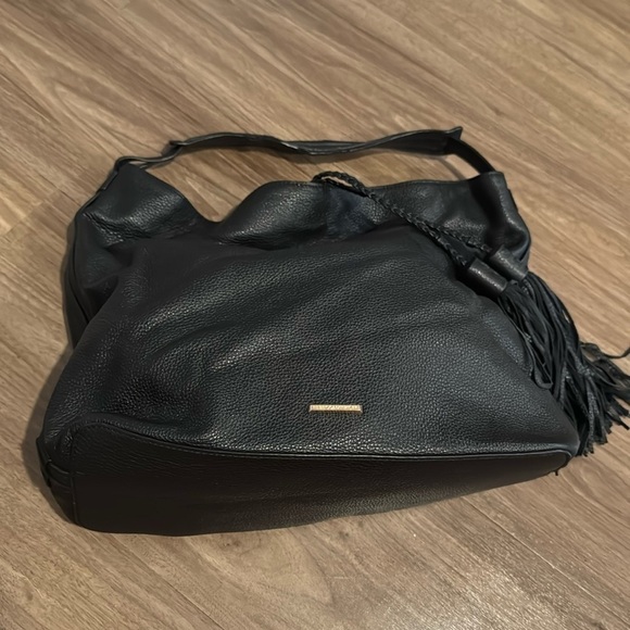 Rebecca Minkoff Isobel Black Pebbled Leather Hobo Handbag with Tassels - Picture 3 of 6